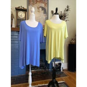 J Jill XL Wearever Collection Short Sleeve Tunic Top Rayon Back Detail LOT of 2